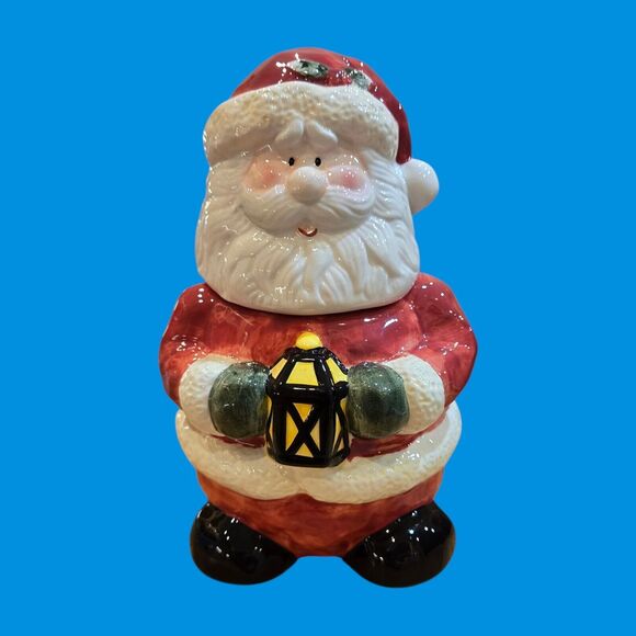 Holiday Christmas Cookie Canister Whimsical Santa Snack Jar Vintage Collectible - Picture 1 of 11